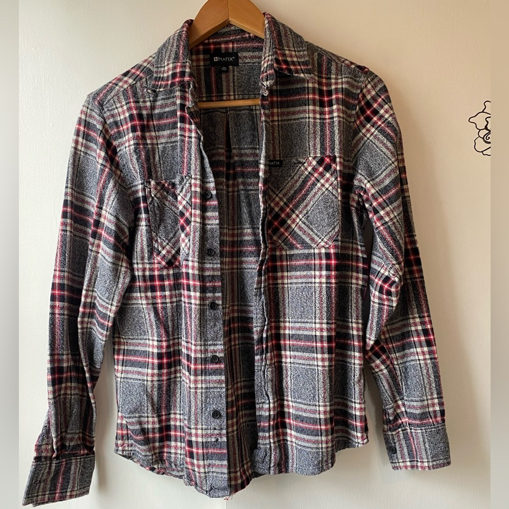 Men's Plaid Flannel Shirt Black and Red Matix